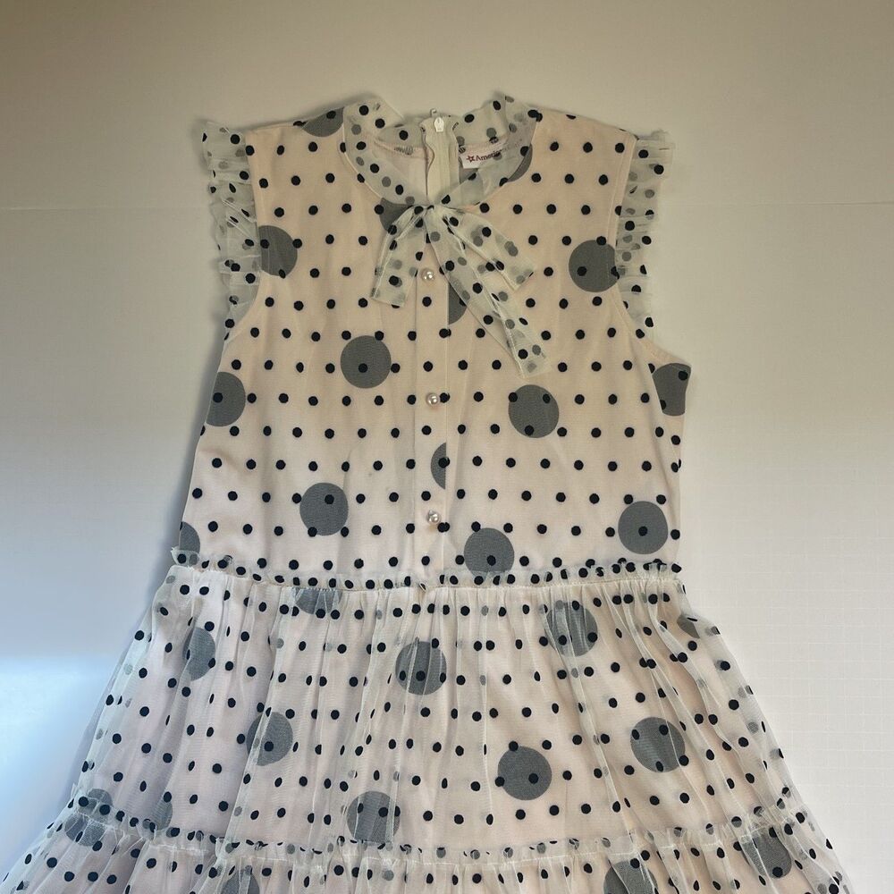 American Girl Girls 14 Polka Dot Tulle Party Dress Bow Special Occasion Formal - Picture 6 of 12